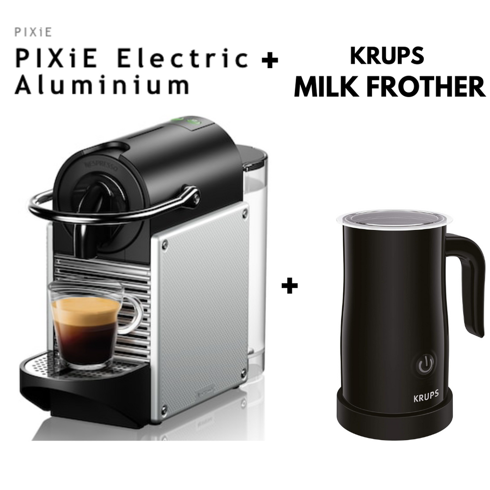 Bundle Pack : Nespresso Pixie Silver , DeLonghi + Krups Milk Frother